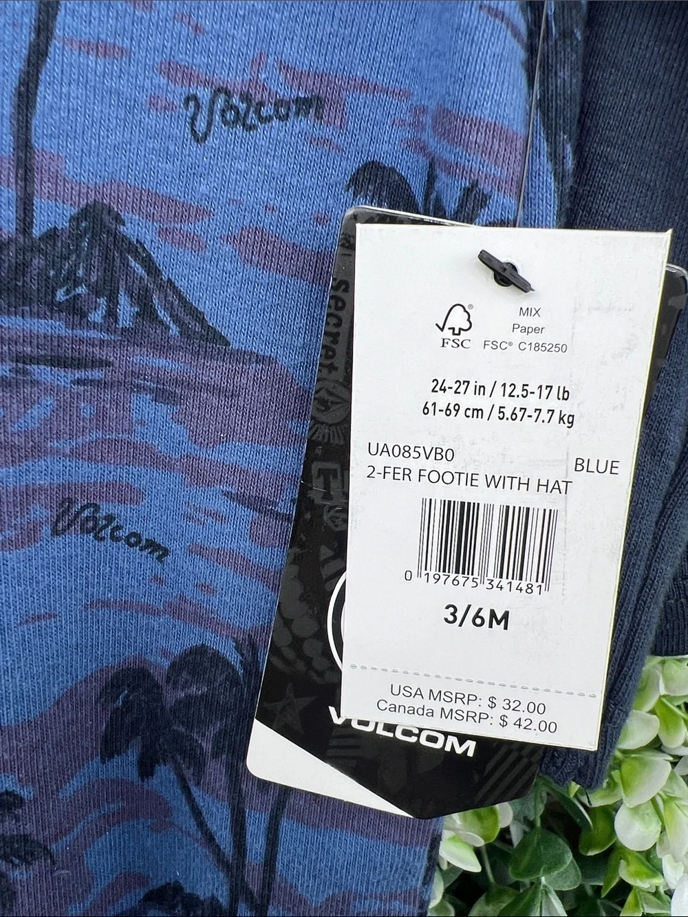 Volcom Baby Boy Palm Print Outfit with Matching Hat, 3/6M